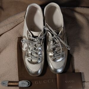 Gucci White and Silver Sneakers